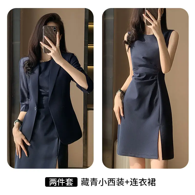 2-A104  High-grade suit skirt women's two-piece suit summer temperament formal profel dress mid-sleeve small suit jacket