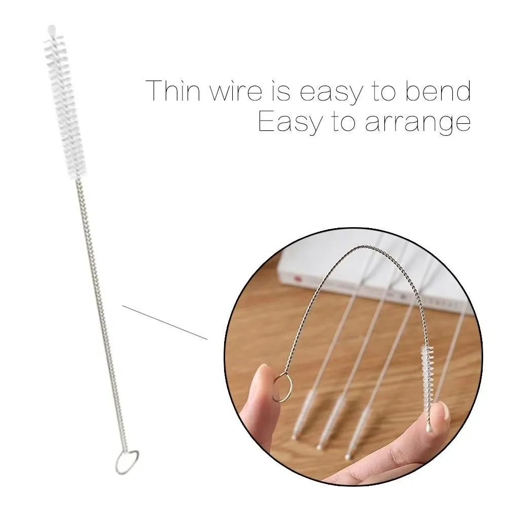 5pcs Soft Hair Tube Cleaner Brush Stainless Steel Handle Flexible Straw Bottle Cleaning Brushes Reusable Long