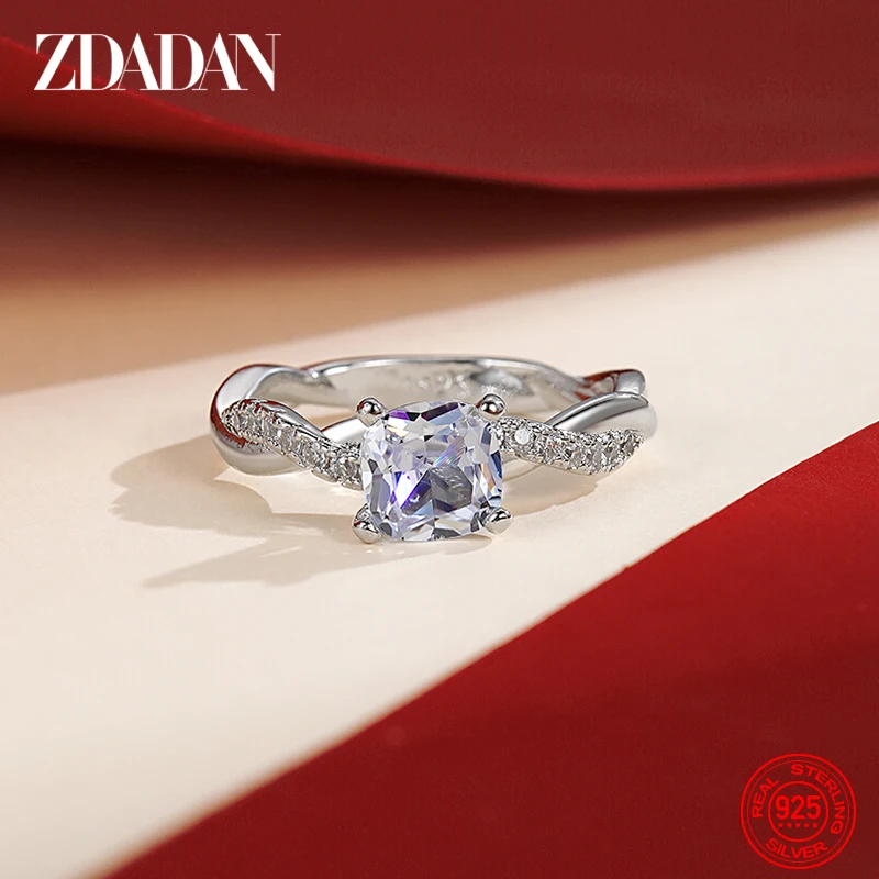 ZDADAN 925 Sterling Silver 18K Gold AAA White Cubic Zircon Ring For Women Wedding Jewelry Party Gift