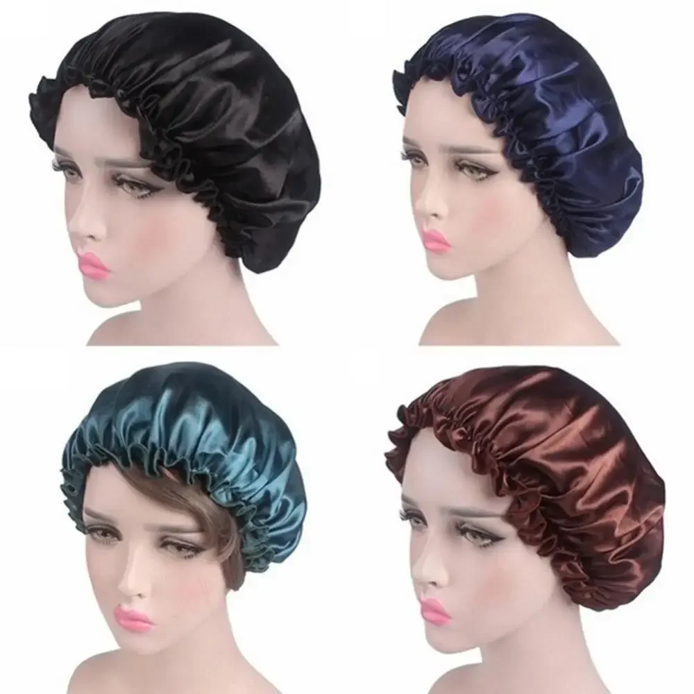 Solid Color Cap Women Hat Elastic Satin Lace Night Sleep Chemotherapy Hair Care for Barber Accessories