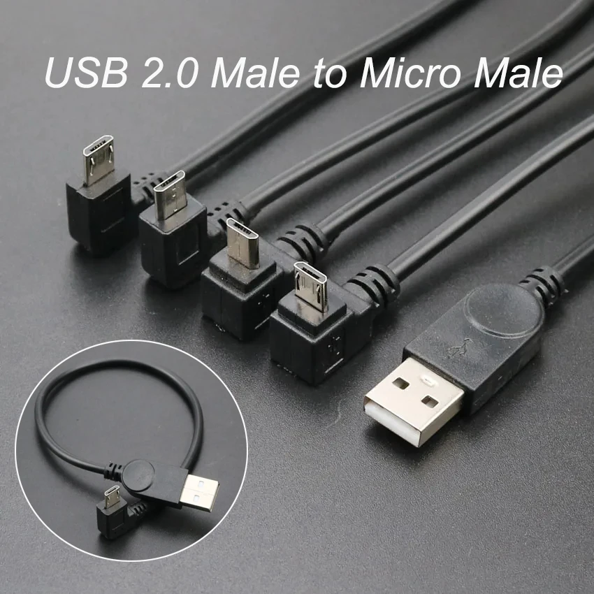 1PCS USB 2.0 Male to Micro Male Data transfer Charge Connector UP Down Left Right Angled 90 Degree Cable Adapter