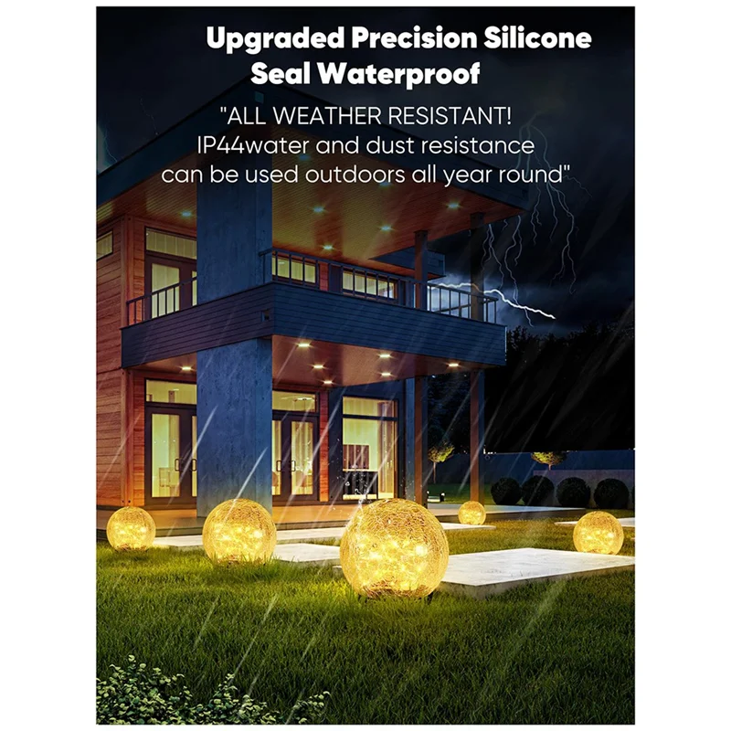 4 PCS Garden Solar Ball Lights LED Cracked Glass Globe Solar Power Ground Lights As Shown For Path Yard Patio Lawn