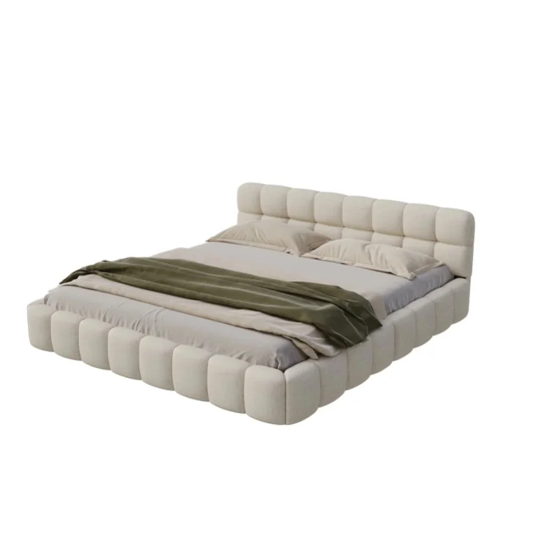 Fangange Gepolstertes Doppelbett 140x200cm 160x200cm, weich gepolstertes Kopfteil, Holzlattenrost, Jugendplattformbett, beige Leinen