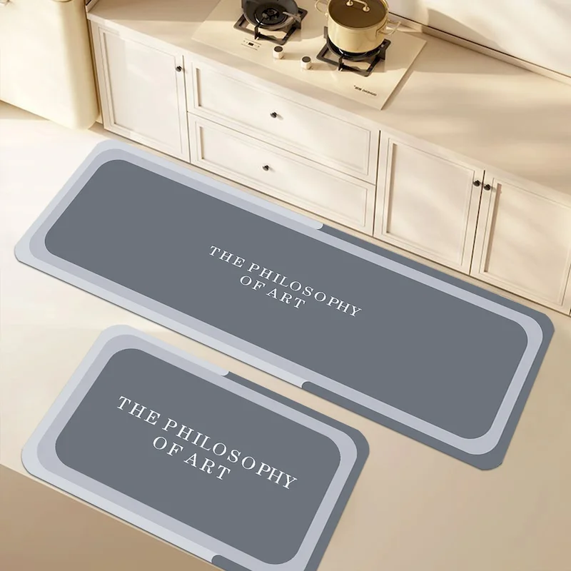 VIKAMA Minimalist Letter Printed Floor Mat, Kitchen Anti Slip Carpet, Simple Solid Color Floor Mat, Home Decoration