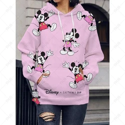 Sudadera con capucha con estampado de dibujos animados de Disney para mujer, suéter Harajuku con estampado de Mickey y Minnie Mouse, Hip Hop, moda de otoño e invierno