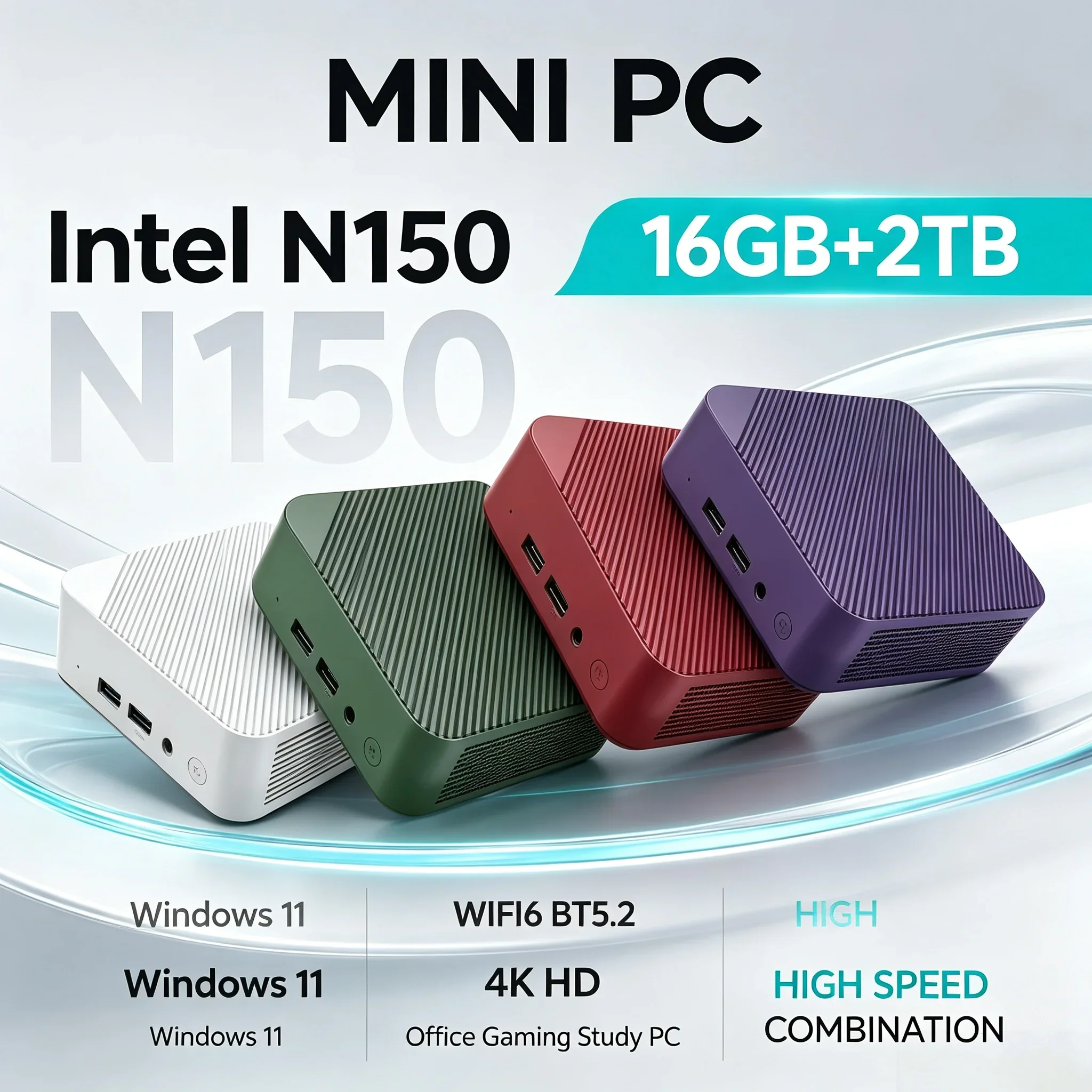 Energy‑Saving Mini PC Intel N150 16GB RAM 1TB/2TB SSD WiFi6 BT5.2 4K HD Output Mini Desktop Computer For Home Office Light Game