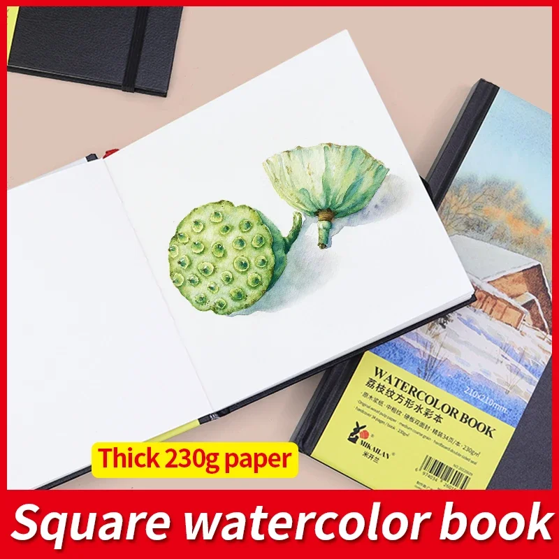 

MIKAILAN 230g Medium Coarse Grain Wood Cotton Water Color Paper Square Watercolor Book For Student Artist Draw Art Supplies