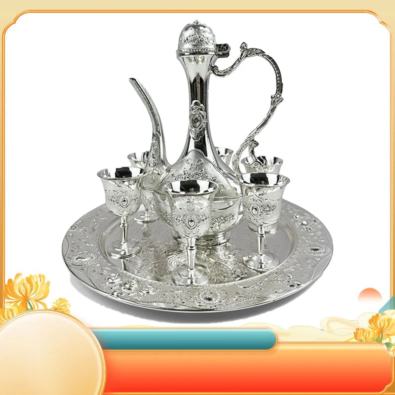 High-grade 999 sterling silver wine set white wine cup wine pot home European court wine set