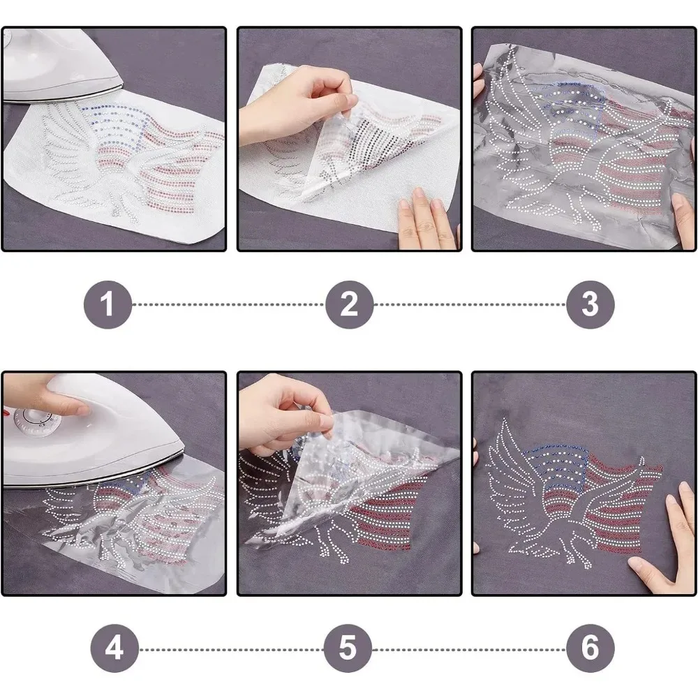 2 حزمة العلم النسر حجر الراين الحديد على الإصلاح نقل ملصق مائي بلينغ بقع المشارب واضح أحمر أزرق بريق الحديد على زين #5