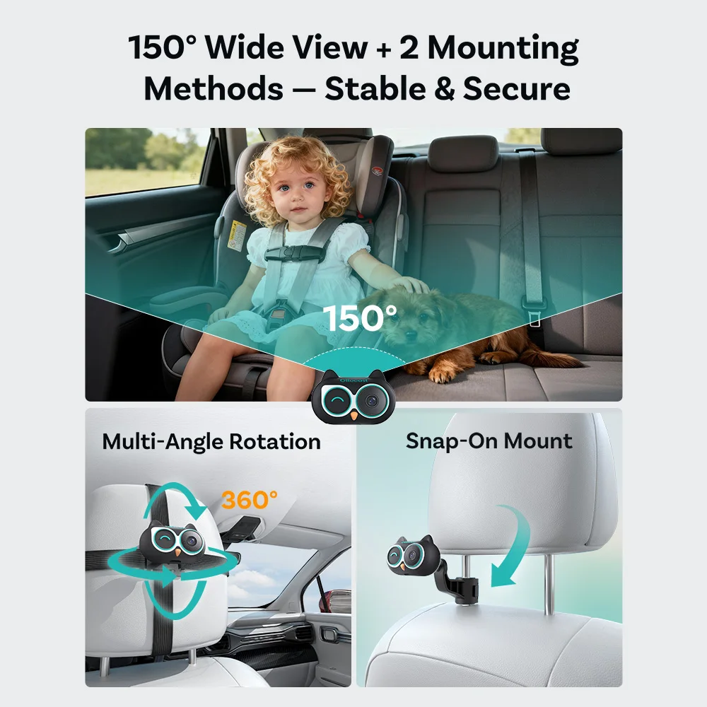 OTTOCAST Cabin Care Wireless CarPlay Adapter with Baby Monitor Camera Backseat Baby View Safer Driving Plug & Play 2026 New view 3