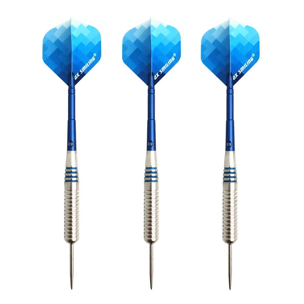 3 buah Fox tersenyum 24g Steel dart dengan Iron Dart barel dan aluminium shaft biru