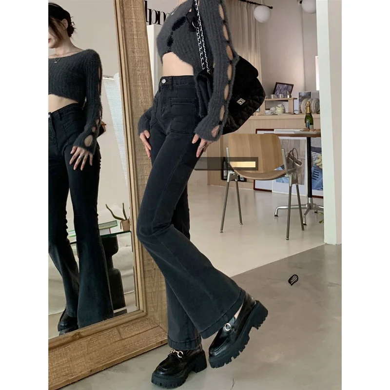 

Women's High Waist Straight Leg Jeans Flared Hem Bootcut Denim Pants plus Size Loose Fit Slimming Cotton Stretch Fabric