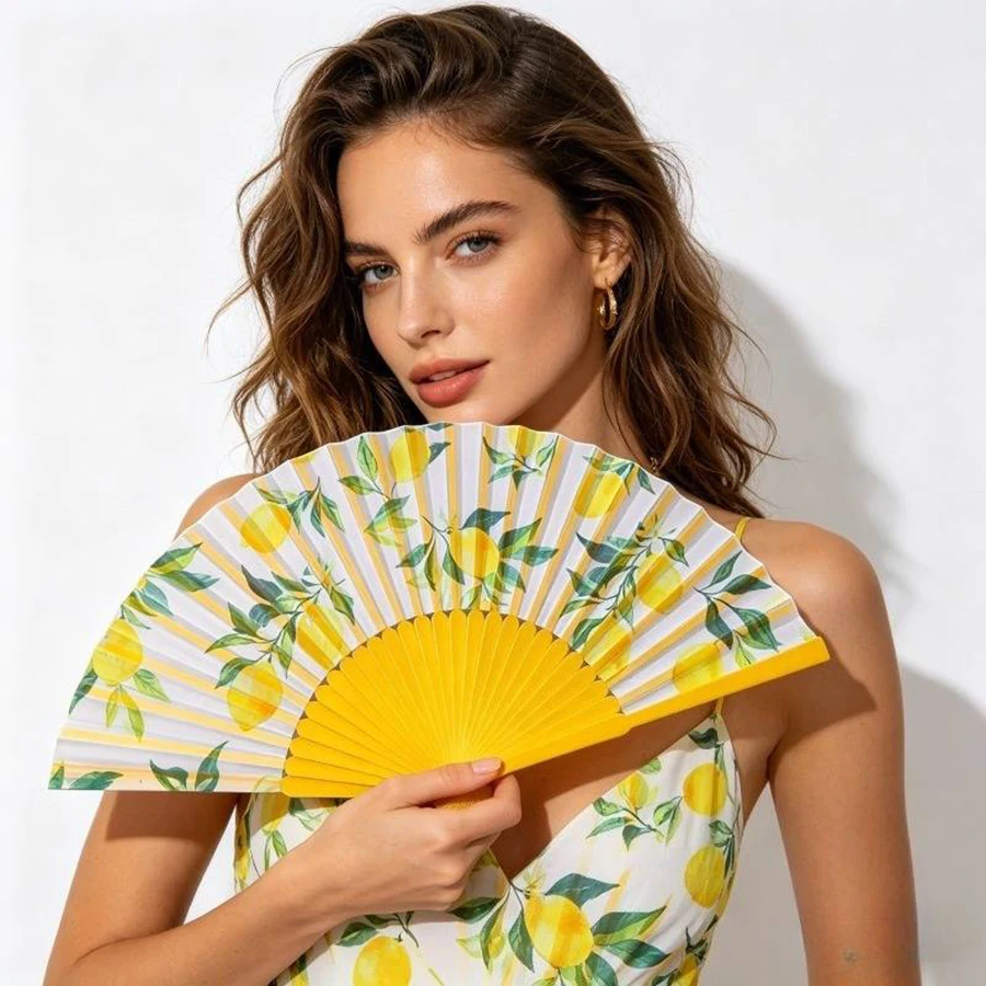 1 Piece of Fresh Fruit Lemon Pattern Craft Fan, Summer Hand Fan for Women, Spanish Style Folding Fan, Birthday and Valentine's Day Gift