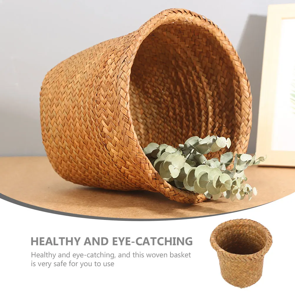 

Woven Trash Can Indoor Storage Basket Multi-Use Waste Bin For Bathroom Bedroom Living Room Natural Fiber Garbage Holder