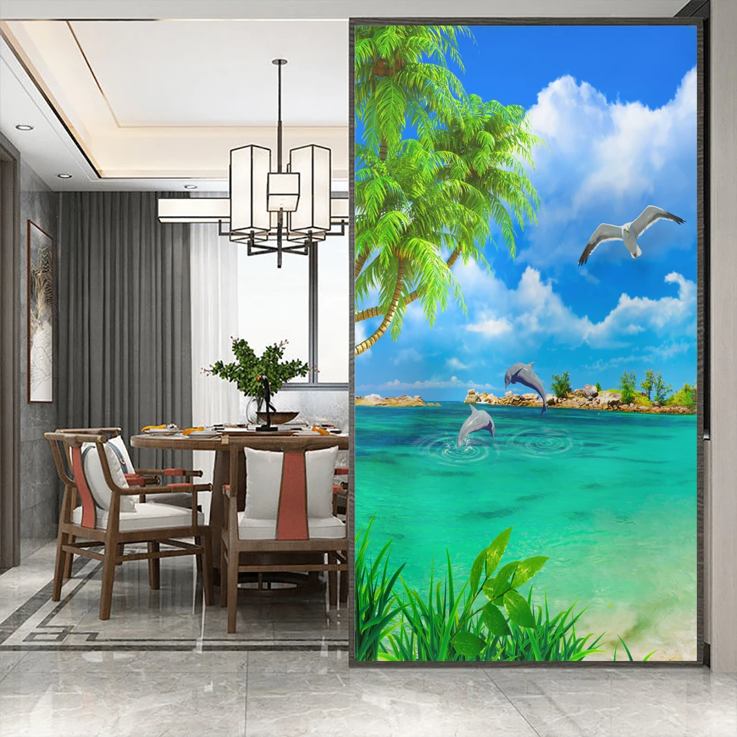 Privacy Windows Film Beautiful Scenery  Stained Glass Window Stickers No Glue Static Cling Decorative Frosted Window Films