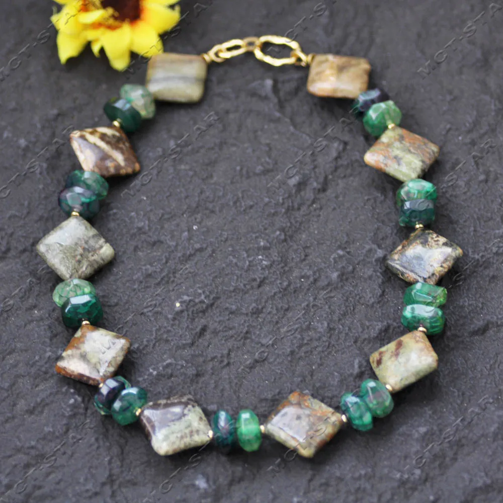 

MTC·STAR 21'' 25mm Natural Square Coin Greenish-Gray Green Faceted Agate Necklace (Z14586)