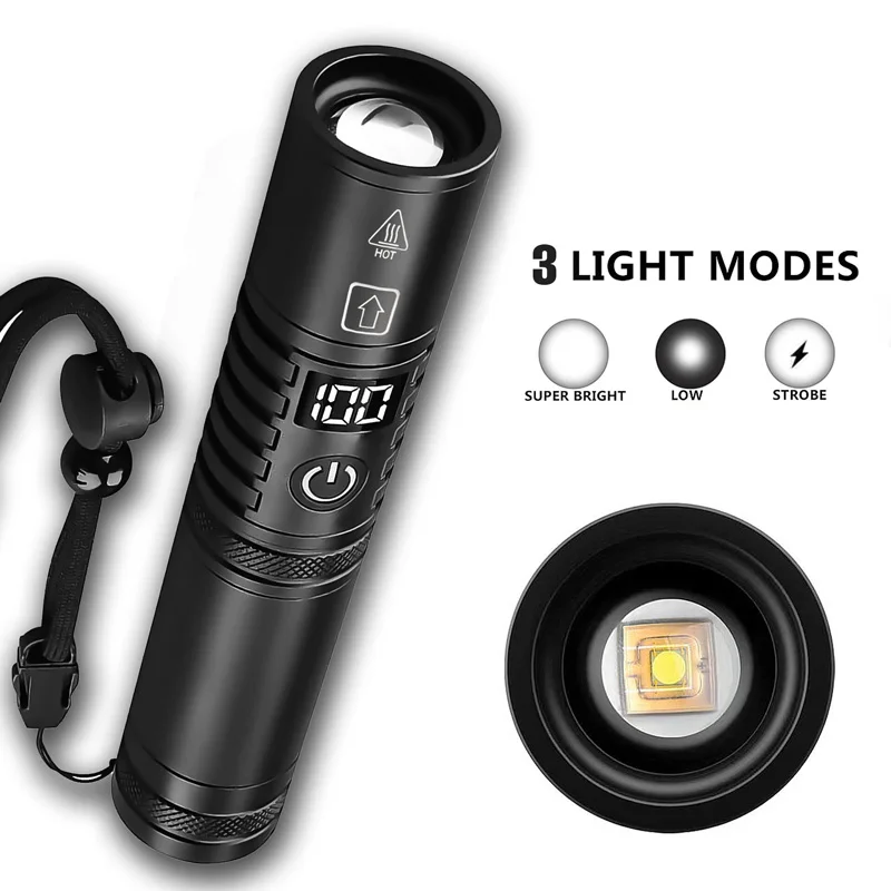 70W High Power LED Flashlight Mini Spotlight Type-C Rechargeable USB Zoomable Torch 18650 Battery Camping Flashlights Waterproof