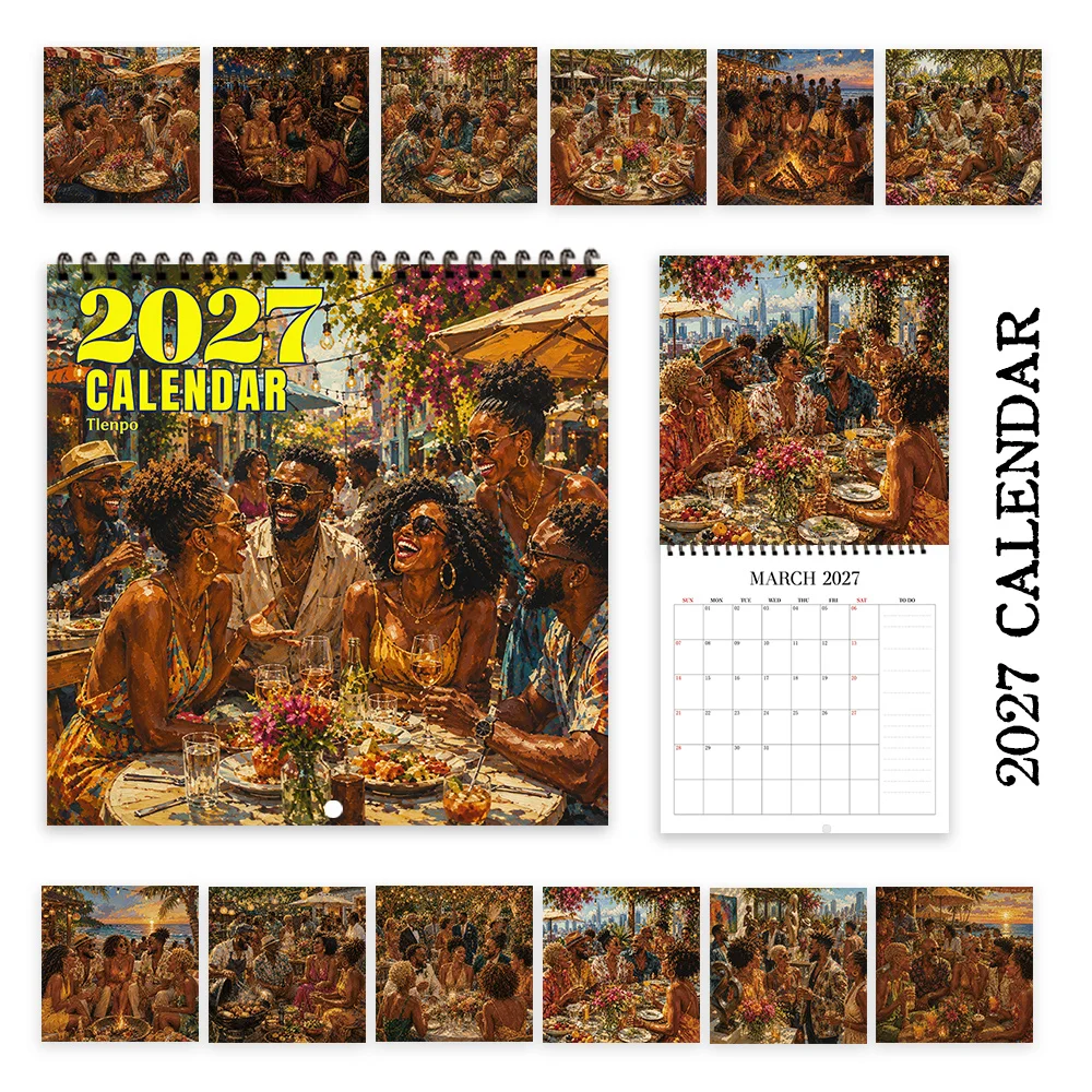 1pc 2027 Outdoor Gathering Wall Calendar,12‑Month Planner,Gift For Back‑to‑School,Christmas,New Year,Free Stickers Included