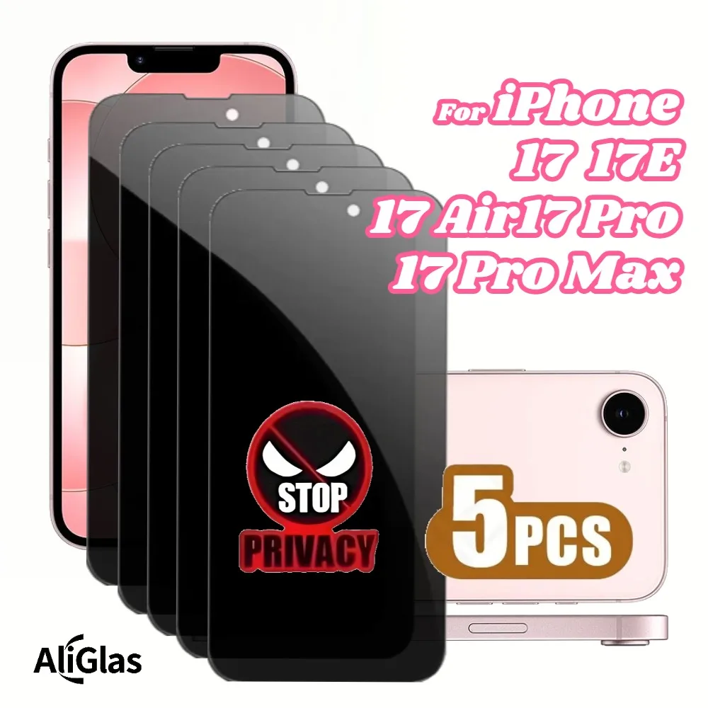 

5 штук черных защитных пленок из закаленного стекла для iPhone 17E, 17 Pro Max, 17 Air, 17 Pro, антишпионская пленка для защиты экрана