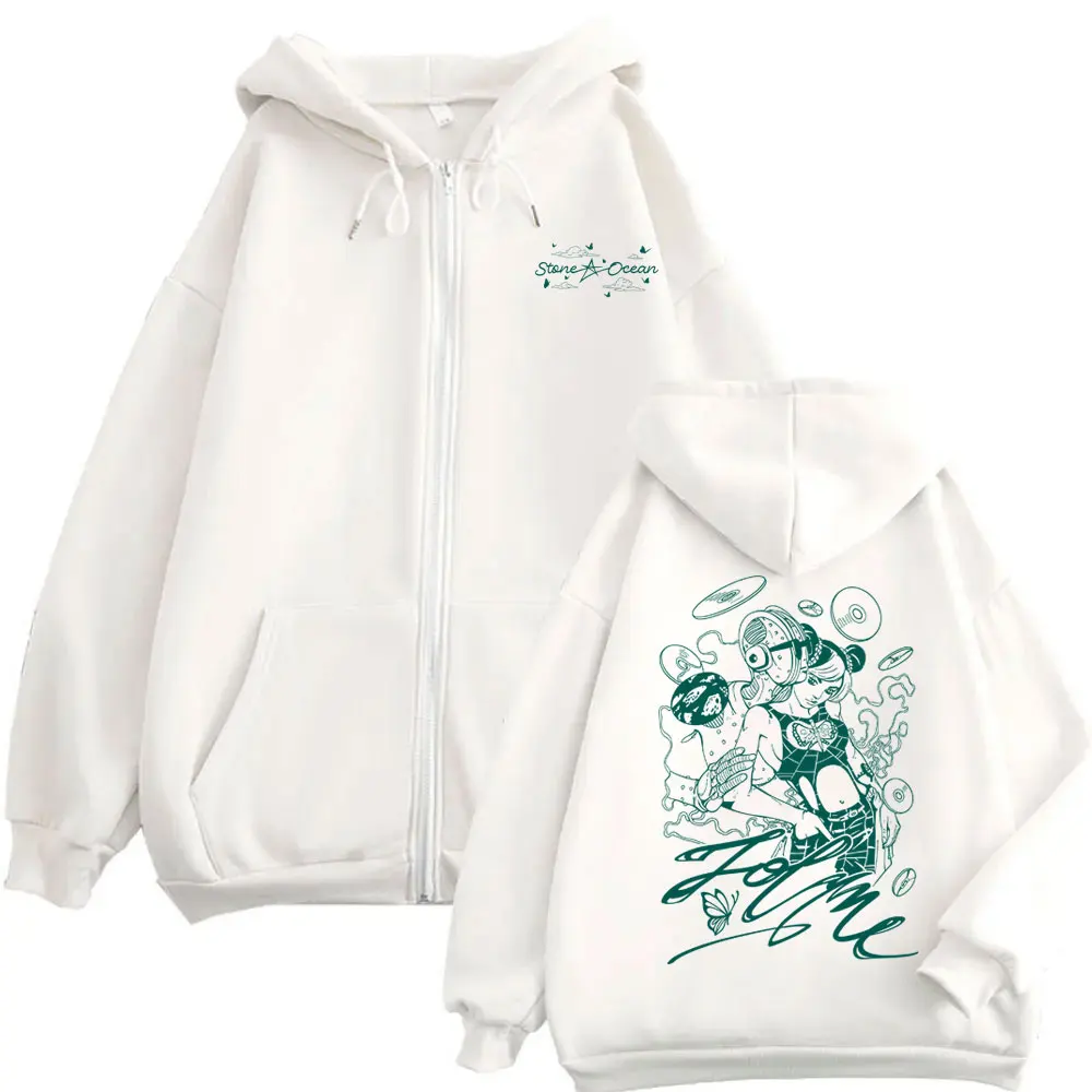 

Anime JoJo's Bizarre Adventure Stone Ocean Kujo Jolyne Graphic Zipper Hoodie Men Women Casual Vintage Oversized Zip Up Jacket