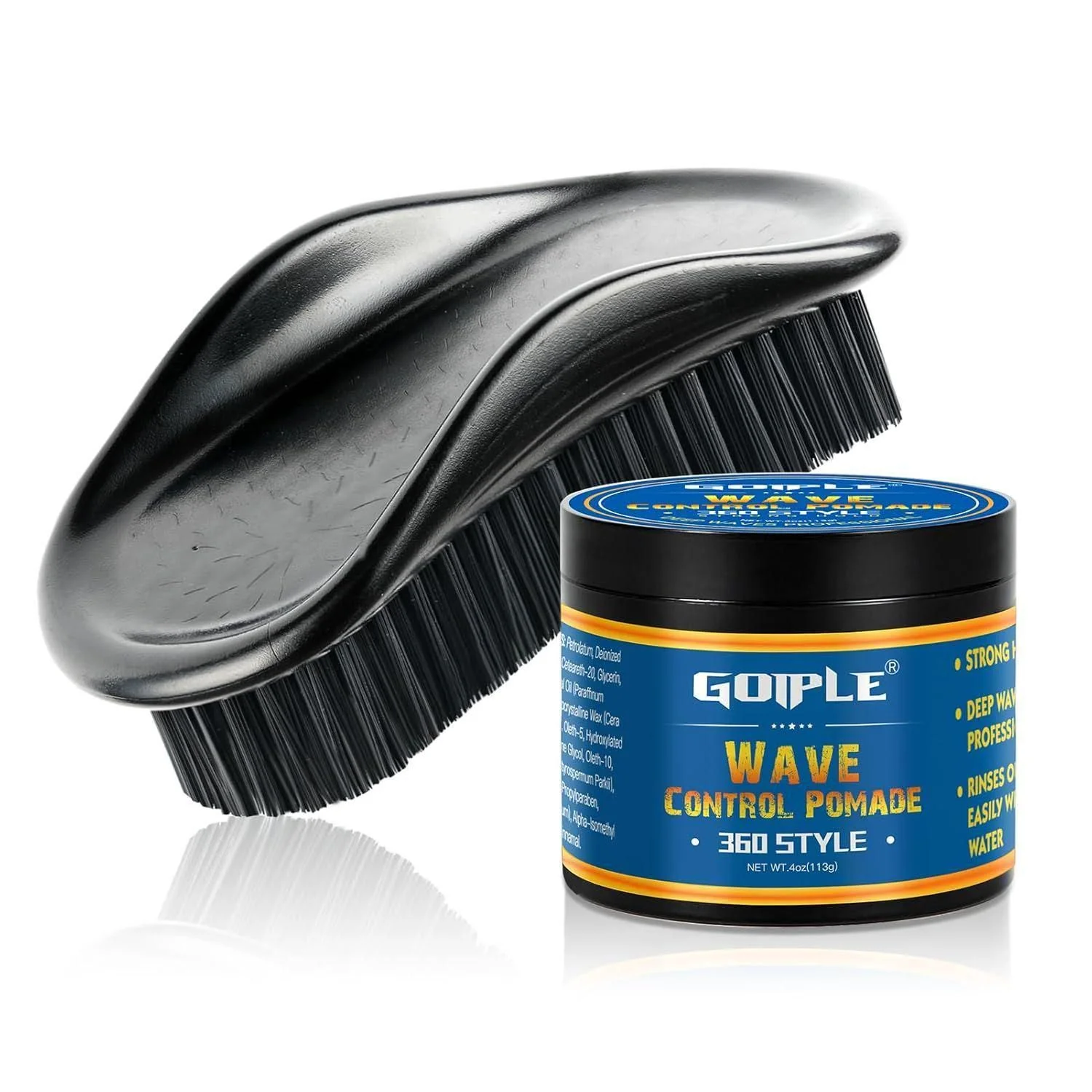 

Wave Control Pomade Deep Wave Pomade Shaping 360 Wave Style Natural Silky Shine Wave Style Set with Brush for 360 Wave Training