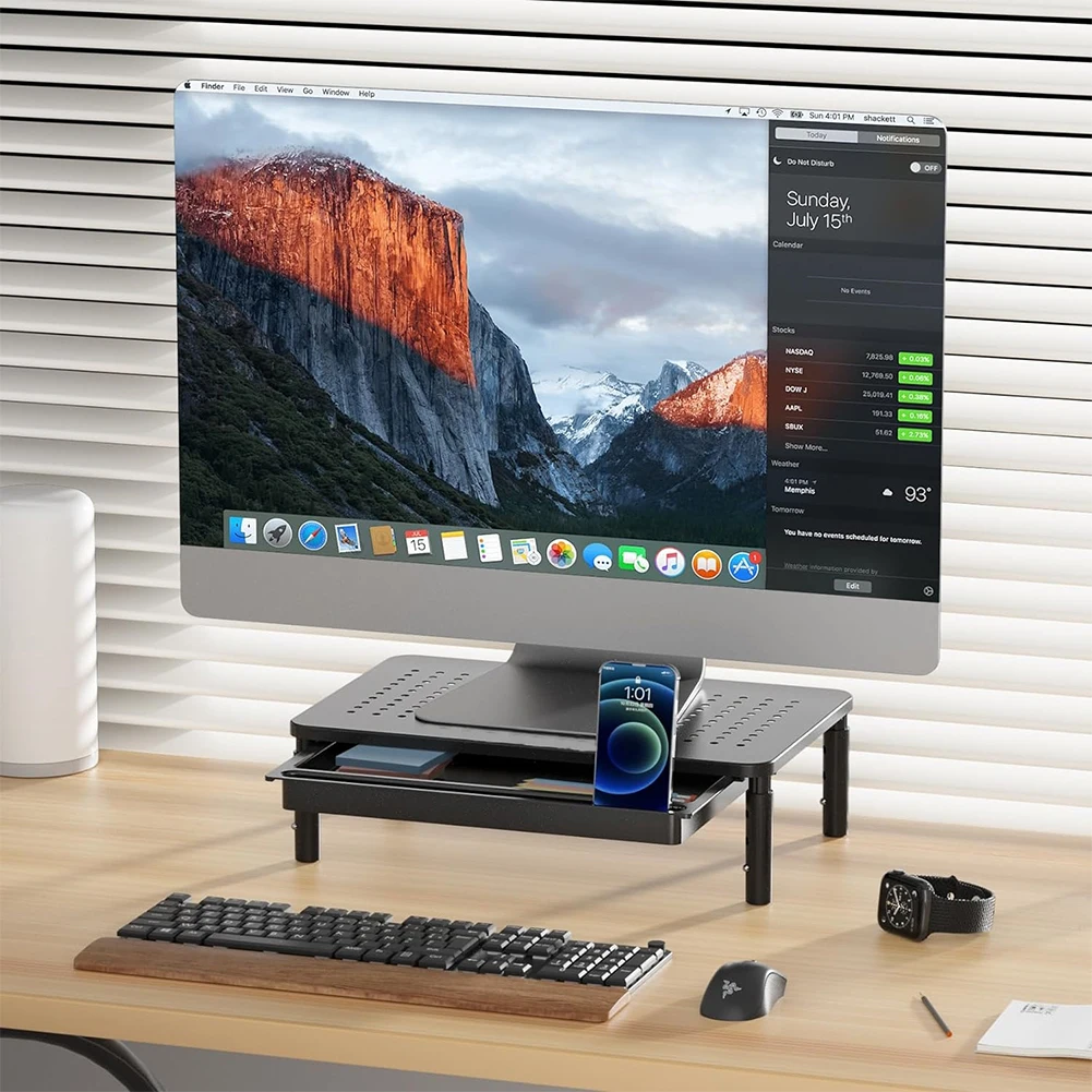 

Monitor Stand Riser with Drawer Metal Computer Stand 3 Height Adjustable Monitor Riser Desk Organizer for Home Desktop