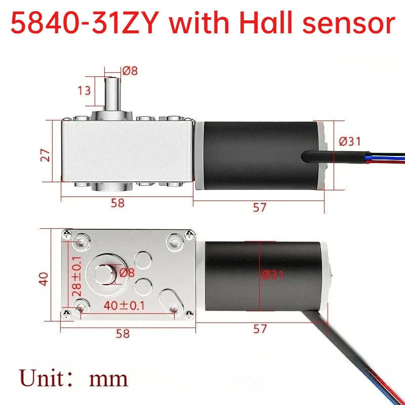 5840-31ZY Motor with encoder, geared speed sensor, self-locking motor , DC reduction motor with Hall effect sensor