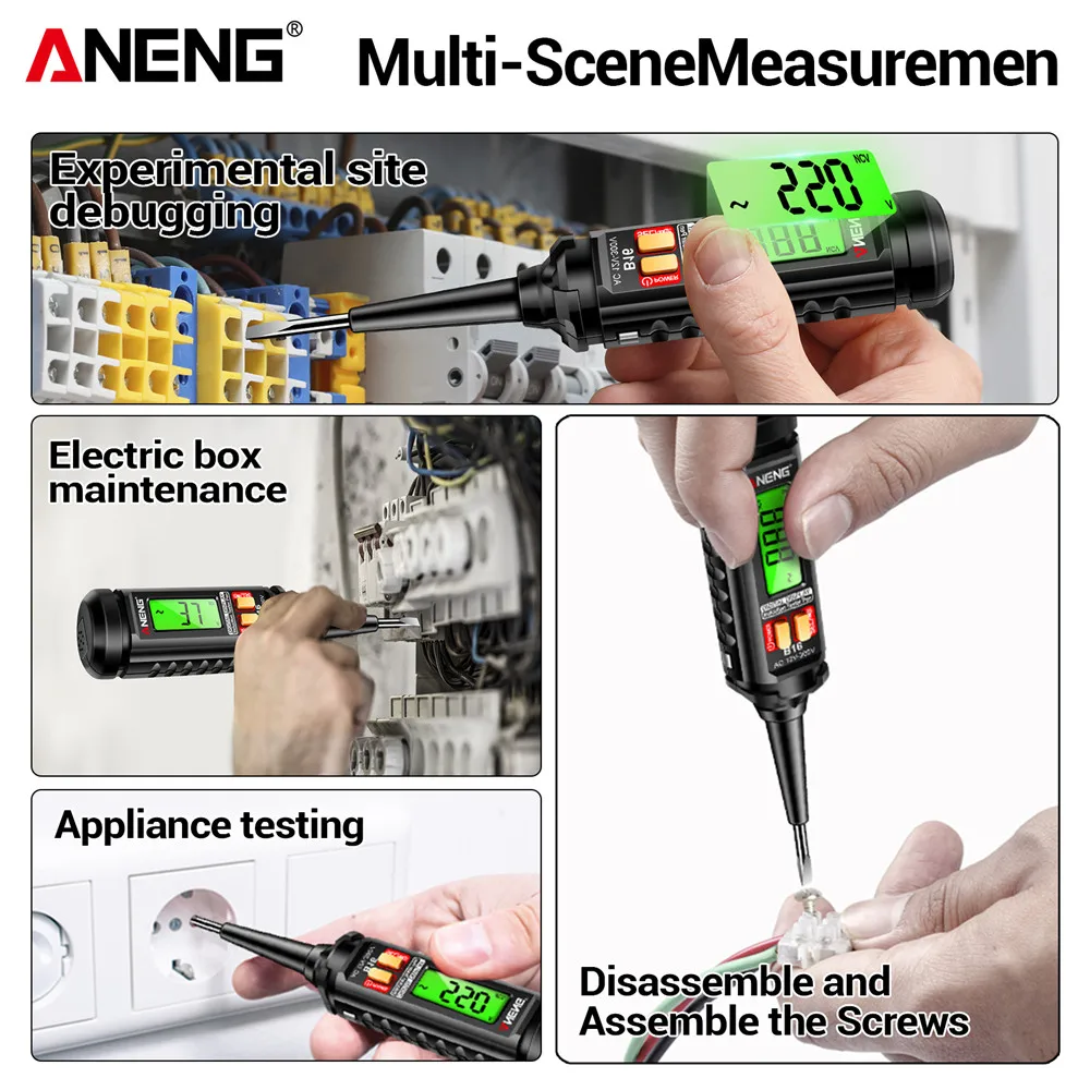 ANENG B16 Digital Tester Pen Screwdriver Flat-head Sensing 12V-300V Voltage Detector Non-Contact Probing Electrician Repair Tool image 5