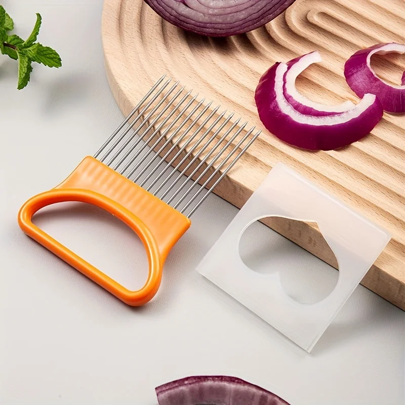 1/4PC Stainless Steel Onion Needle Onion Fork Vegetables Fruit Slicer Tomato Cutter Cutting Safe Holder Kitchen Accessories Tool