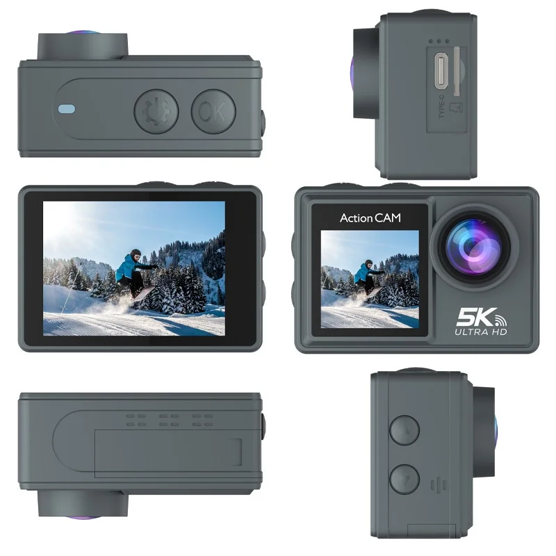 5K Action Camera 5K/30FPS Dual Screen IPS  Touch LCD  WiFi 170°  30M Waterproof Anti-shake Sports Camera Video Action Cameras 5K