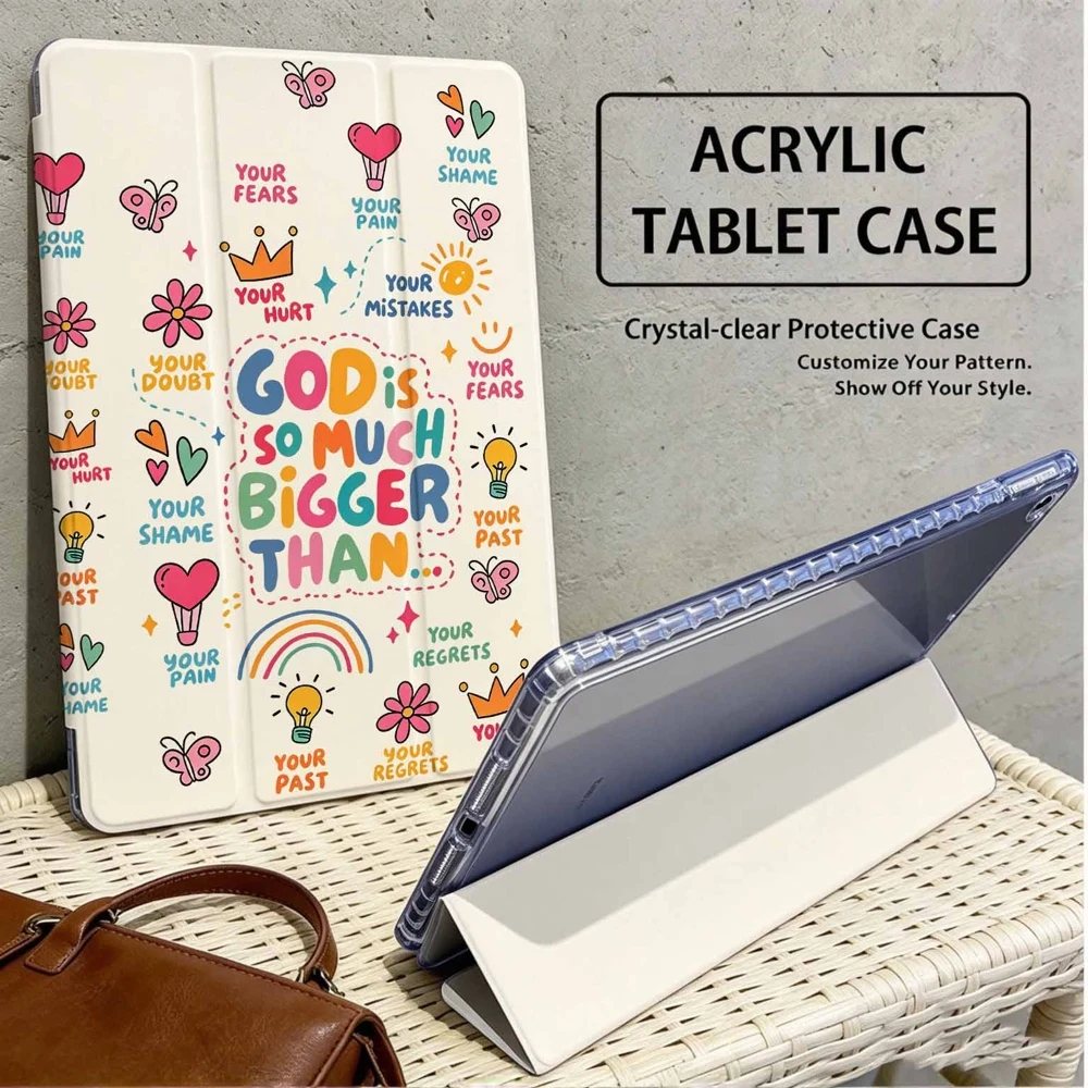 Cute Colorful Faith Doodles For iPad Pro 11 12.9 13 A16 M2 M4 M3 M5 9.7 10.2 5/6/7/8/9/10/11th Mini Air 3 4 5 6 Tablet Case