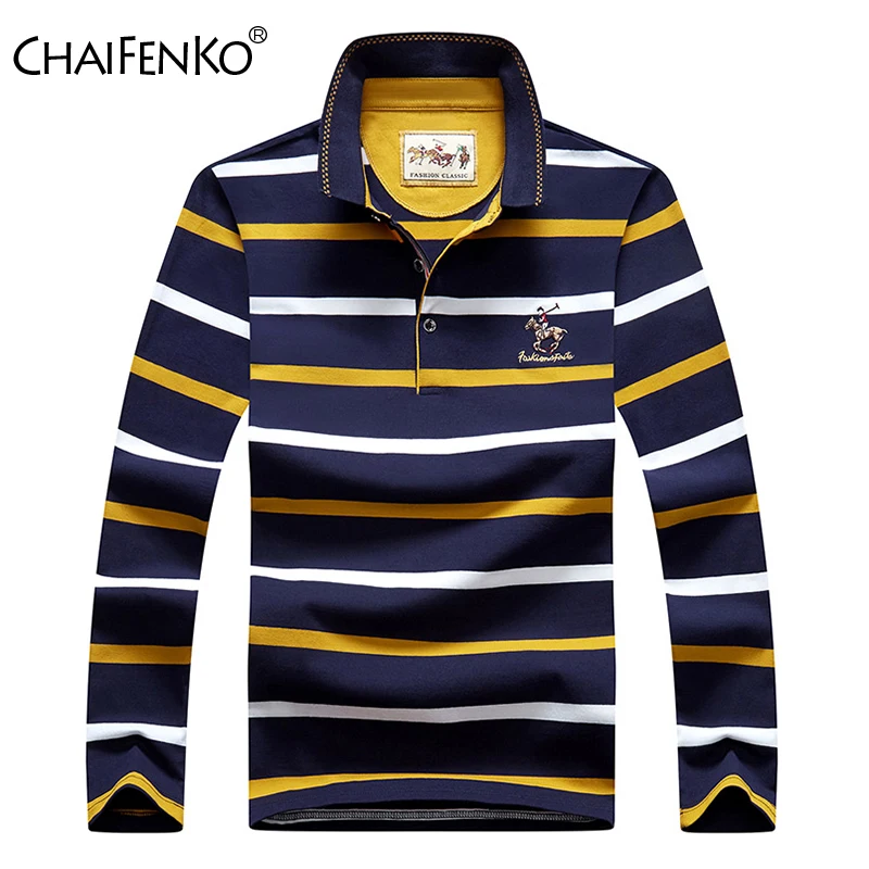 Men Business Long Sleeve Polo Shirt 2024 Spring New Fashion Stripe Embroidery Long Sleeve T-Shirt Cotton Casual Polo Shirts Men