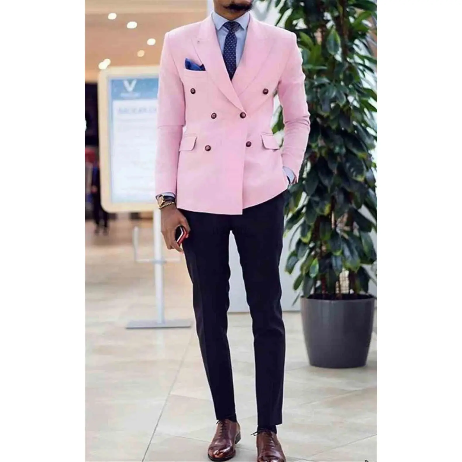 Roze Mannen Suits Piekte Revers Double Breasted Prom Suits Slim Fit Mannen Smoking Bruidegom Wedding Suits Voor Beste Mannen 2 stukken Pak