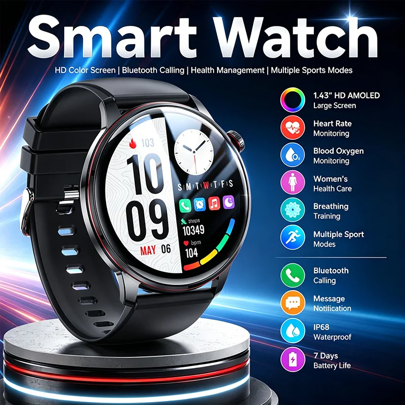 2026 New Fashion Smart Watch Heart Rate Sleep Monitoring Voice Assistant Blood Oxygen Women's Health Multi-Sport Mode Smartwatch