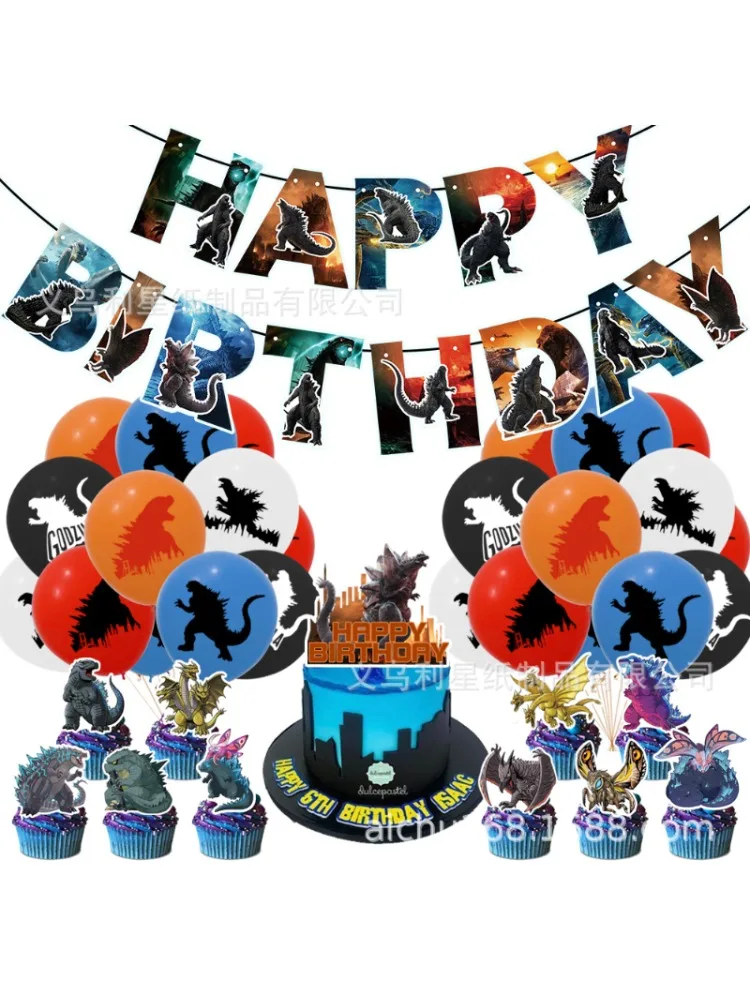 Anime Godzilla Thema Geburtstag Party Dekoration Banner Flagge Ziehen Kuchen Flagge Pflanzen Cosplay Ballon Set Party Liefert Geschenk