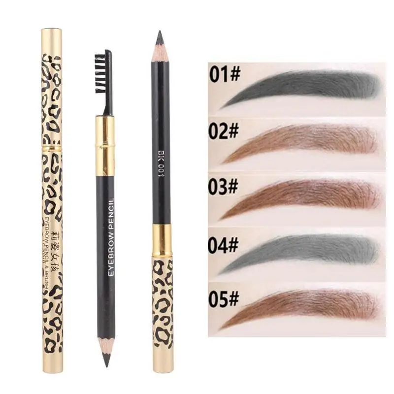 Natural Long-Lasting Brow Brush Waterproof Black Brown Eye Shadows Beauty Tool Double-headed Leopard Eyebrow Pencil Brush