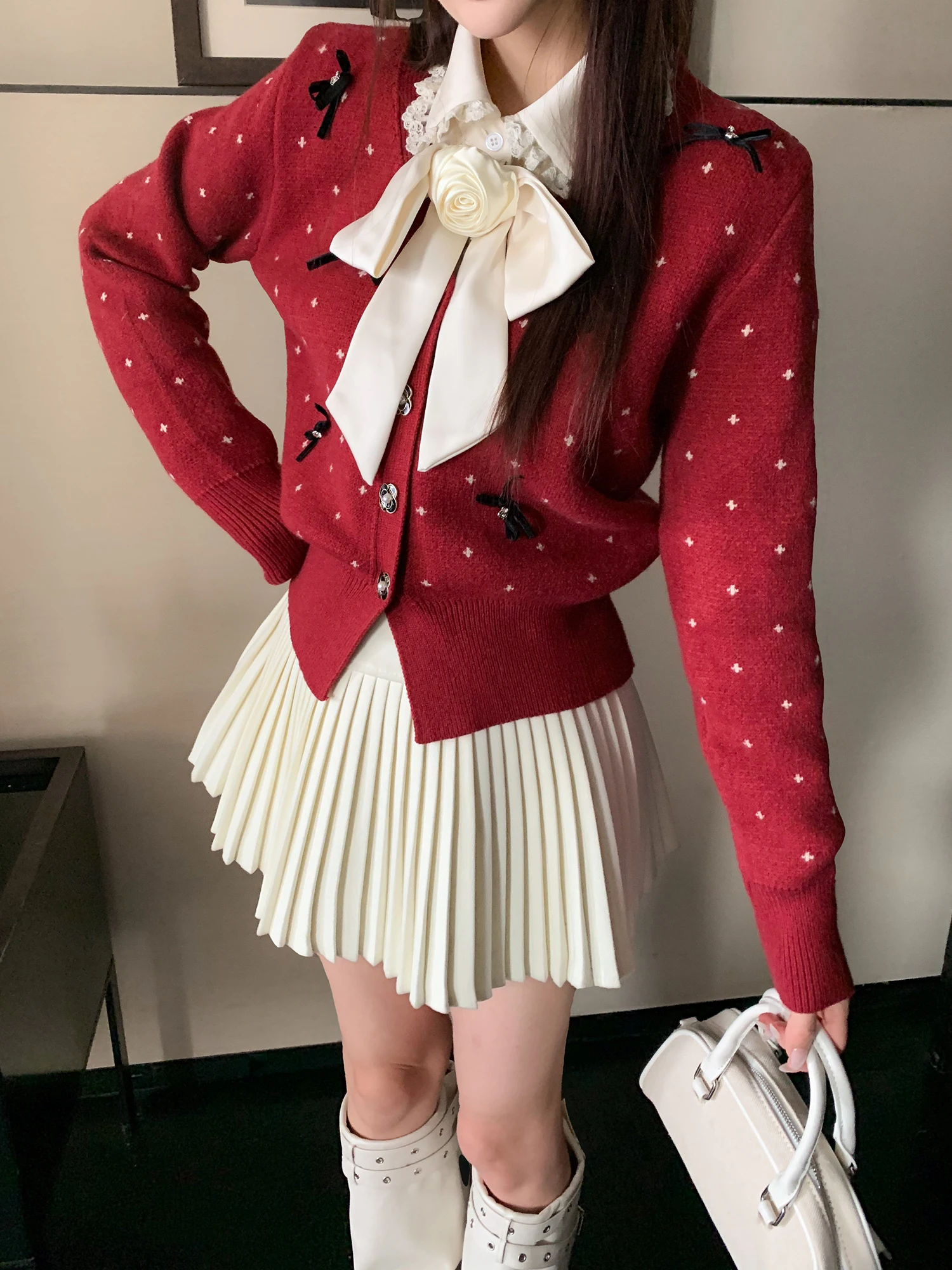 

Женский зимний кардиган Sweet Polka Dot с V-образным вырезом и узлом, вязаный, свободного кроя, с длинными рукавами, влагоотводящий