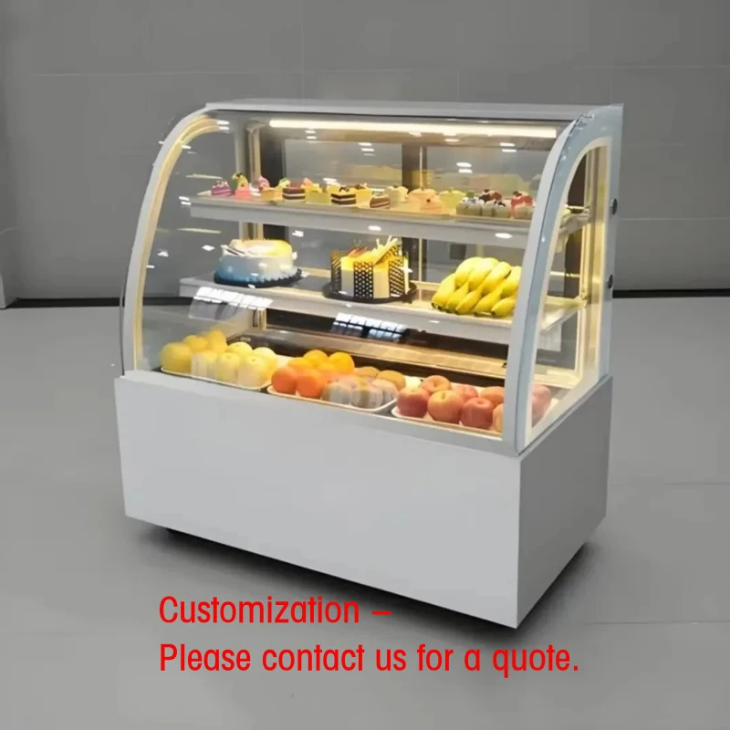 custom.Commercial Cake Display Freezer Glass Back LED Lighting Heavy Duty Construction Varnished Customizable Ladder