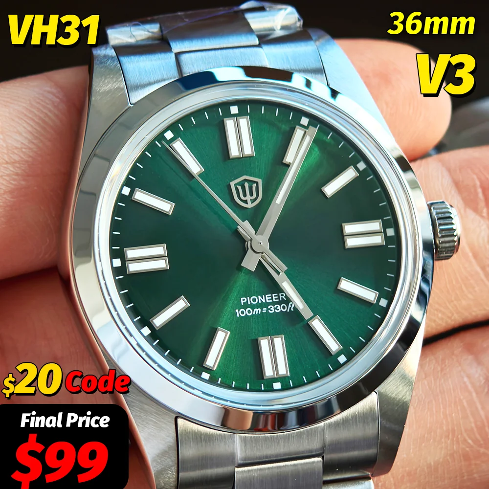 

Watchdives WD1016 V3 36 мм VH31 Кварцевые часы Мужские разноцветные K1 Bubble Mirror Сапфировые светящиеся 100 м Водонепроницаемые стальные наручные часы