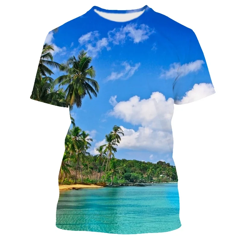 3D Palm Tree Printed T-shirty Hawaiian Beach Seascape Casual Funny Graphic T Shirts Men Y2K Youthful Vitality Streetwear Boys