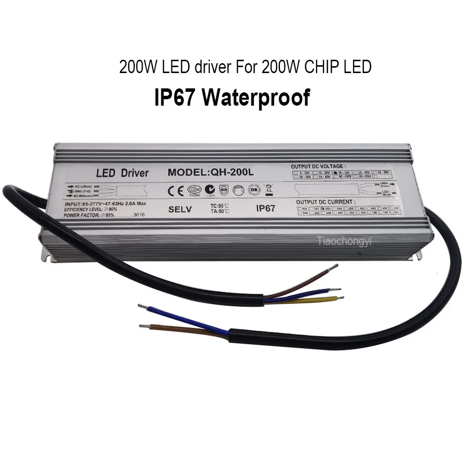 

200W 6A AC85-265V to 18-34V LED driver IP67 waterproof Constant current For 200W SMD High Power LED