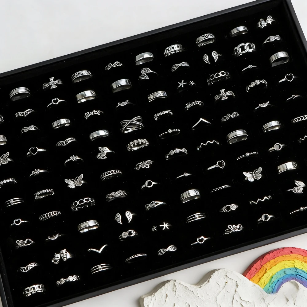 10/20/30/50Pcs/Lot New Fashion Vintage Punk Gothic Rings For Women Men Retro Animal Hop Hip Party Gifts Finger Jewelry Mix Style