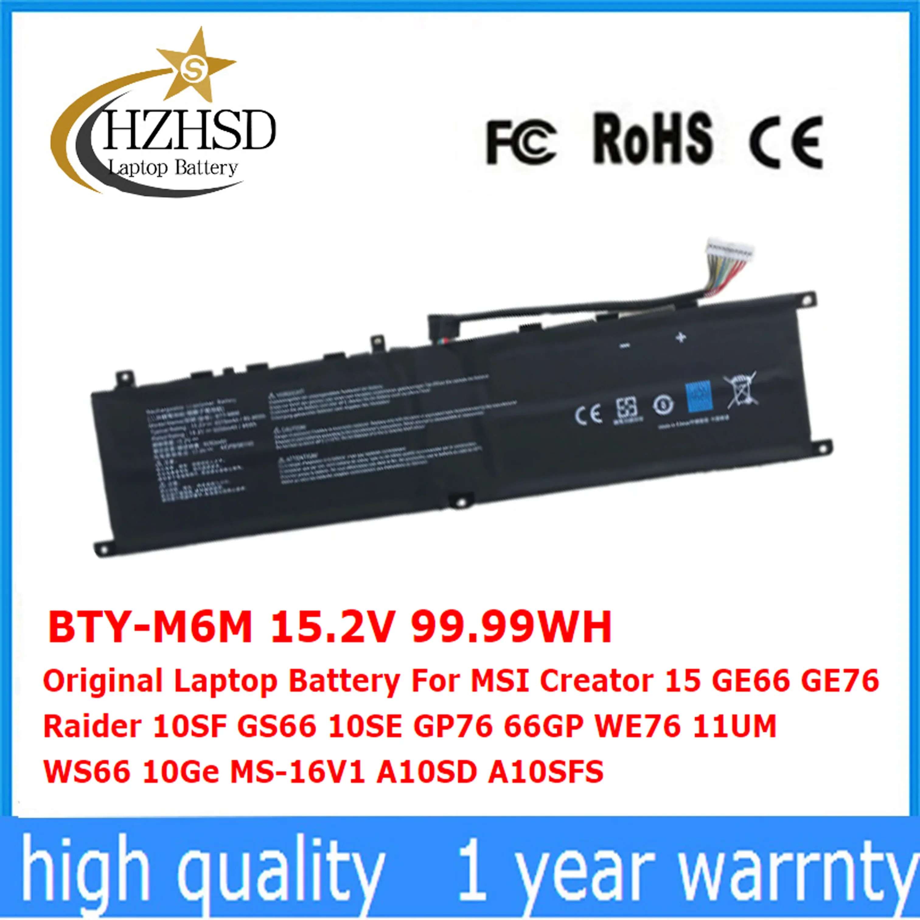 

BTY-M6M 15.2V 99.99WH Original Laptop Battery For MSI Creator 15 GE66 GE76 Raider 10SF GS66 10SE GP76 66GP WE76 11UM WS66 10Ge M