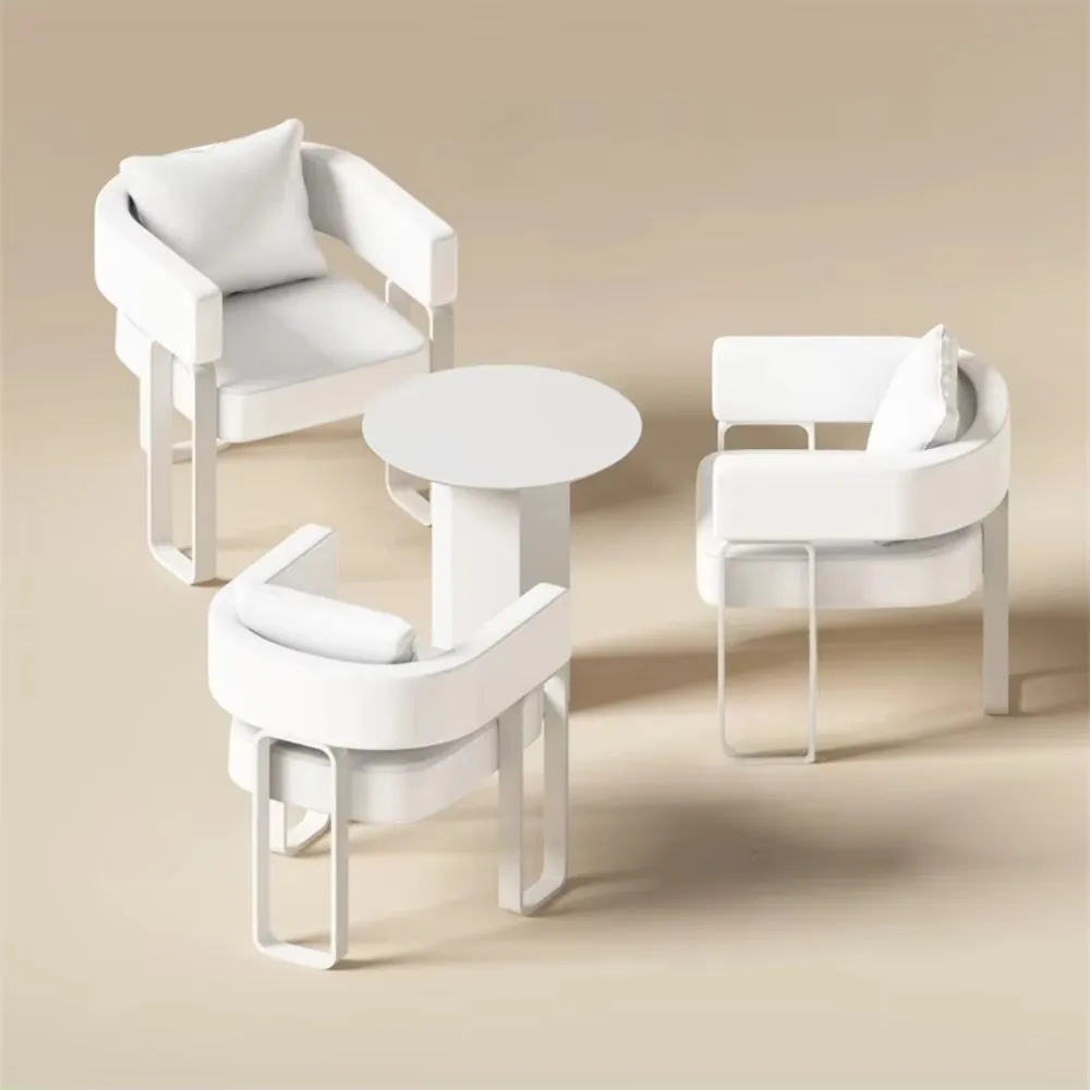 Modern White Cafe Table Chair Combination Cream Style Table Chair for Outdoor Mall Hotel Gym Catering Dessert Shop