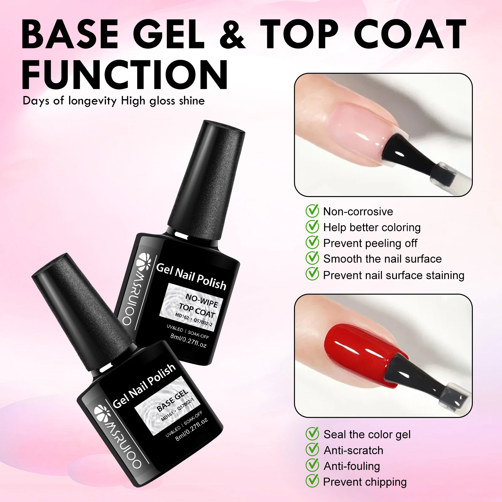 ชุดทำเล็บเจลต่อเล็บ MSRUIOO 10 ชิ้น/ชุด เจลเบส เจลท็อปโค้ท ติดทนนาน สำหรับตกแต่งเล็บ DIY เสริมความยาวเล็บ ใช้งานง่าย