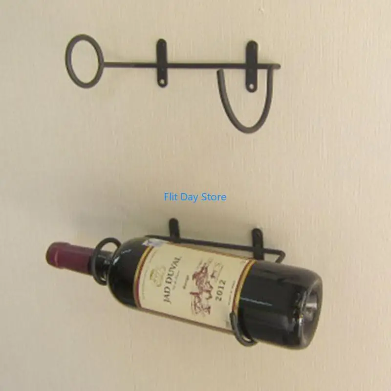 F92C Wine Display Shelf Wine Rack with Screws Home Bar Kitchen Storage Simple Wall Mounted Iron Black Bottle Holder