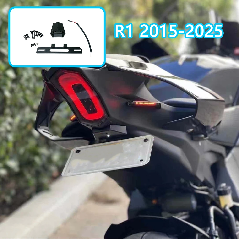 Para YAMAHA R1 2015-2025 soporte para matrícula de motocicleta soporte para matrícula soporte de montaje de luz trasera luz trasera