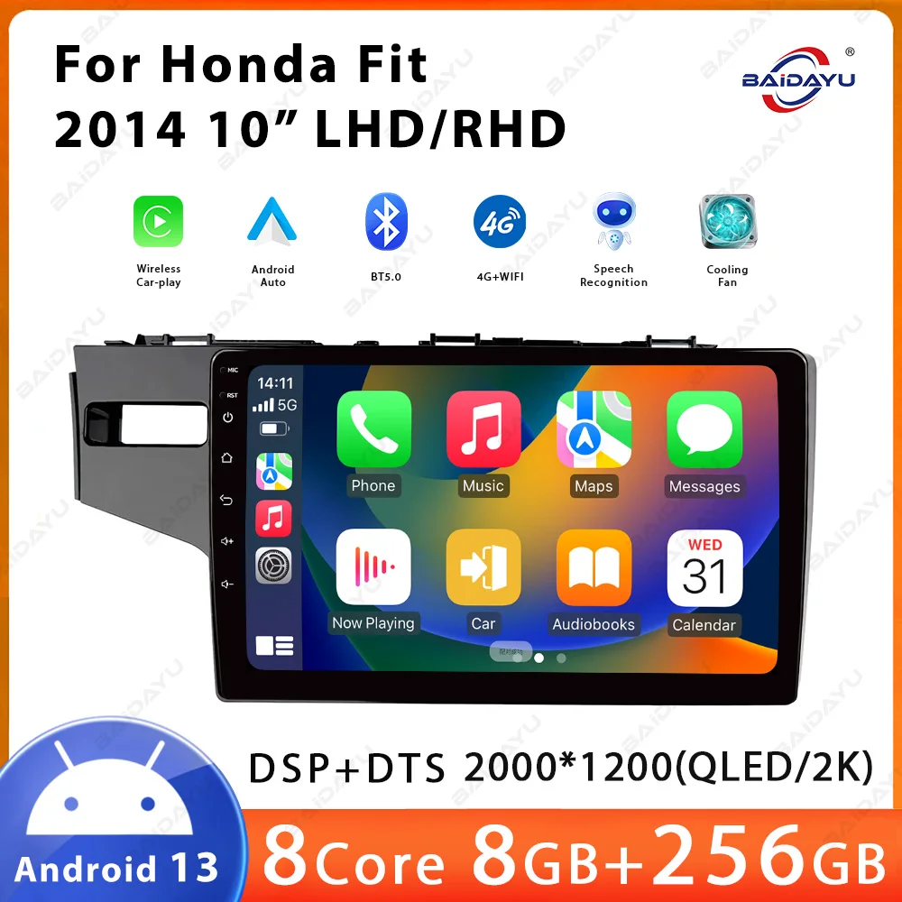 2014 for Honda Fit Dashboard with 10.1inch GPS Stereo Radio Touch Screen CarPlay & DSP Mirror Link Storage Built-in Microphone