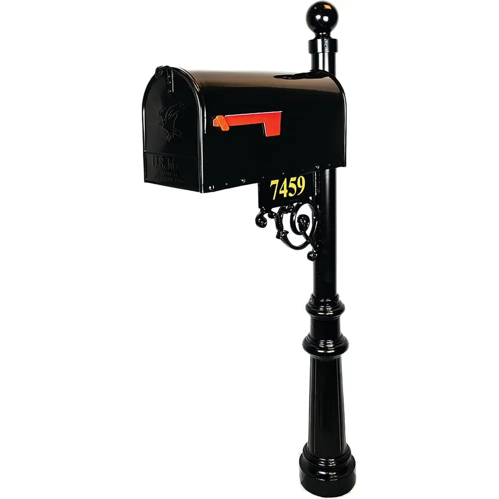 

Классический черный почтовый ящик с опорой и дисплеем для номера - The Regency