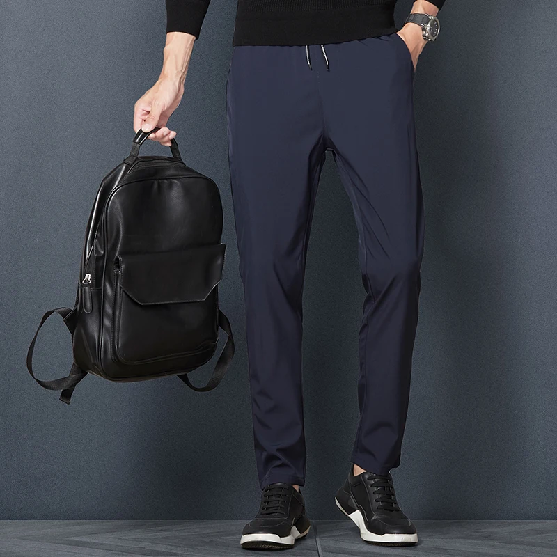 Autumn Winter Men\'s Elastic High Waist Solid Pockets Harlan Sports Casual Drawstring Trousers Fashion Office Lady Loose Pants